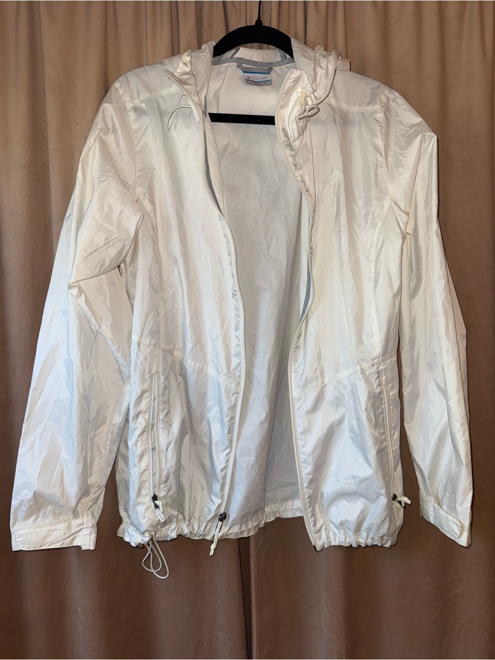 Columbia White Hooded Packable Windbreaker Jacket